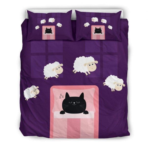 Black Cat Sleeping On The Pink Duvet Cover and Pillowcase Set Bedding Set