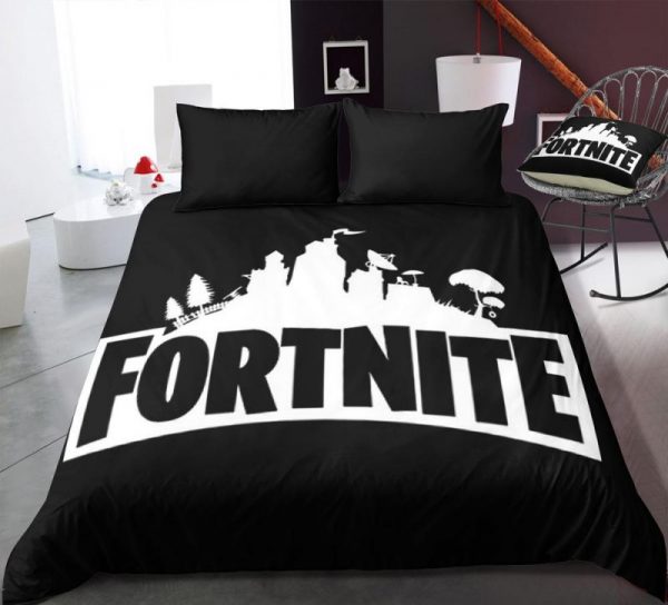 Black Fortnite Gamer Duvet Cover and Pillowcase Set Bedding Set