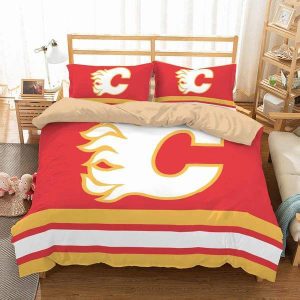 Calgary Flames Duvet Cover and Pillowcase Set Bedding Set