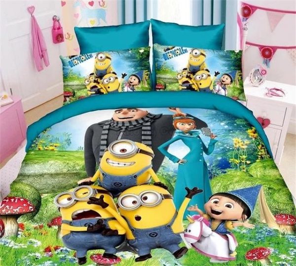 Cartoon Kids Minions Duvet Cover and Pillowcase Set Bedding Set